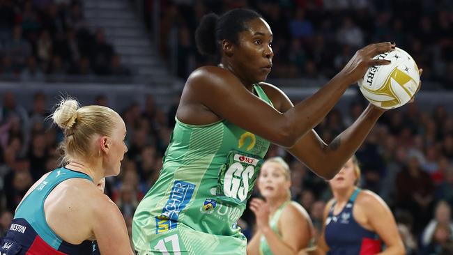 Fever goalshooter Jhaniele Fowler starred in the semi-final win over the Vixens. Picture: Daniel Pockett/Getty Images