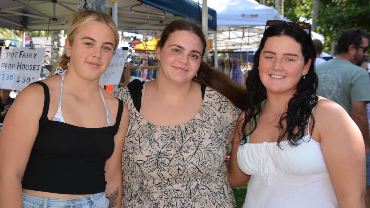 Sophie Smith, Hayley Papa and Thalee Maroney at the 2024 Festival of the Knob at Yorkeys Knob on Saturday. Picture: Bronwyn Farr