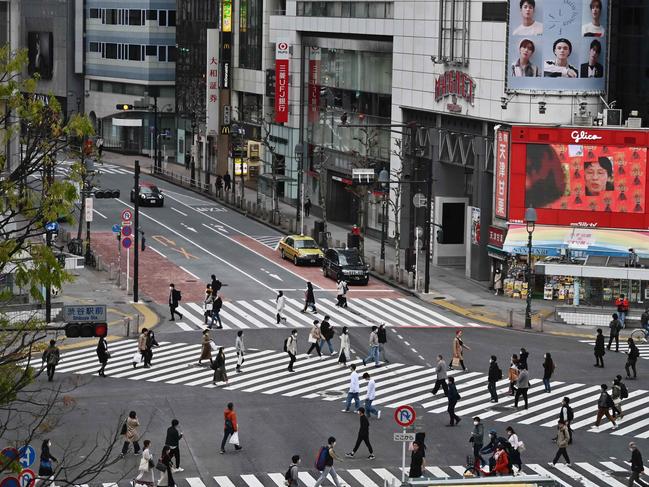 It’s known as the world’s busiest street crossing, but even numbers in Tokyo’s Shibuya district were way down in April. Picture: Charly Triballeau/AFP