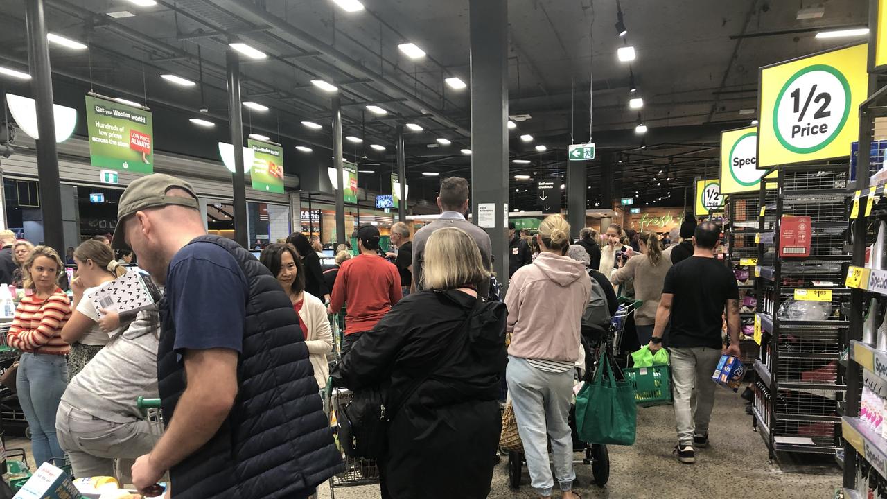 It was busy at Woolworths Marrickville Metro. Picture: Alex Turner-Cohen/news.com.au