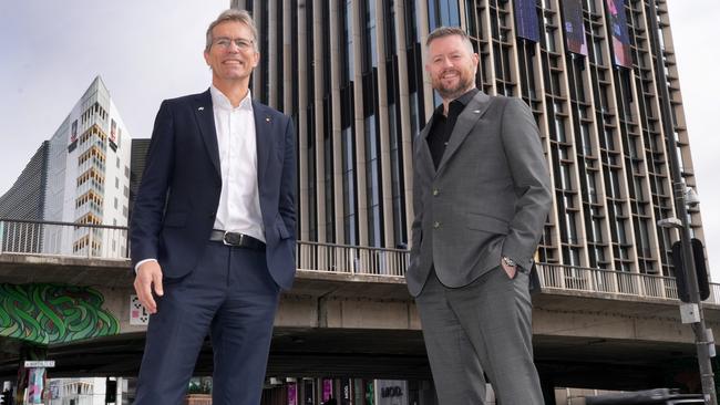 Adelaide University co-Vice Chancellors Professor Peter Hoj (University of Adelaide, left) and Professor David Lloyd (University of South Australia). Picture: Dean Martin