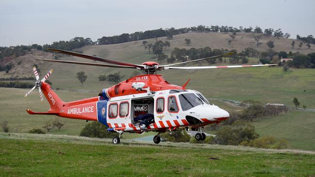 The man was flown to the Royal Melbourne Hospital with head injuries. Picture: Steve Tanner