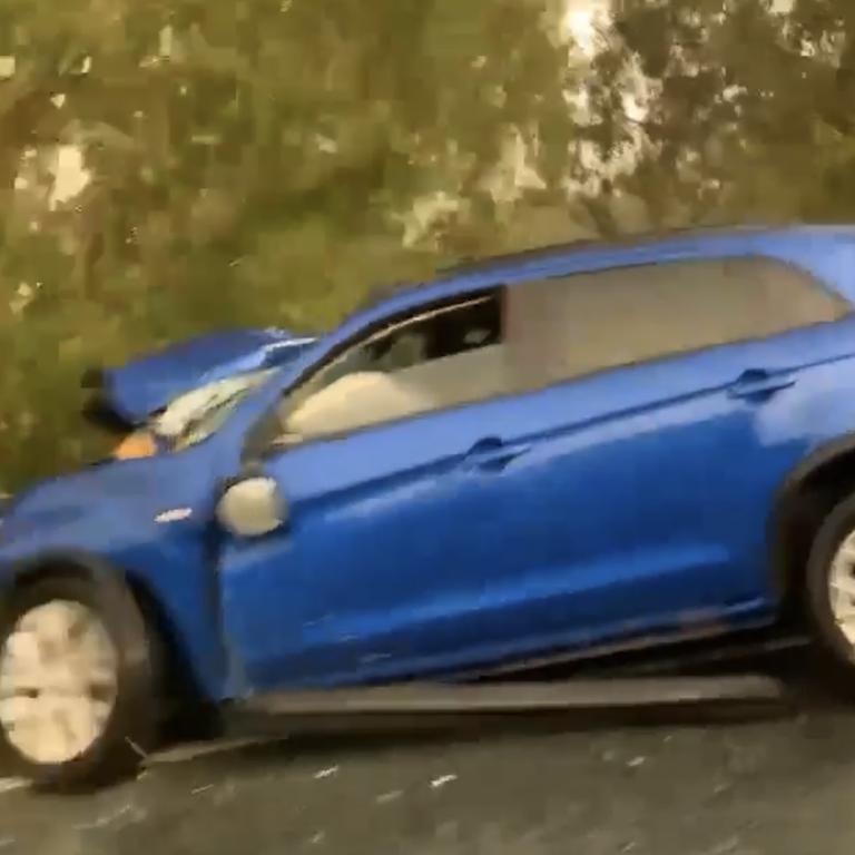 The blue SUV stolen from Mount Pleasant and involved in a fatal crash killing the driver on February 1, 2023.