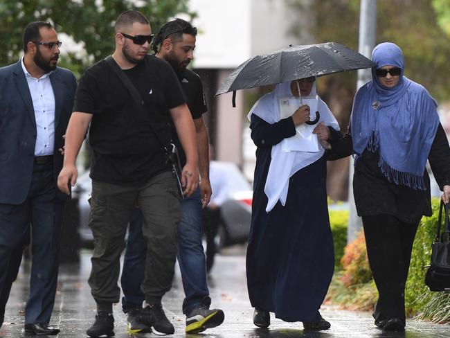 Maha Al-Shennag (second from right) arrives at Bankstown Local Court in Sydney. Picture: Dean Lewins/AAP