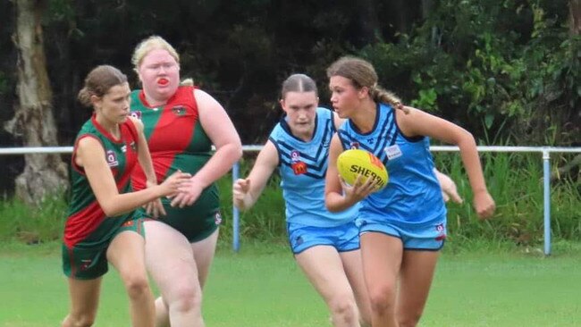 Wynnum's Charity Wightman-Beaven with the ball and Mackenzie Hale looking on - they were playing Sandgate.