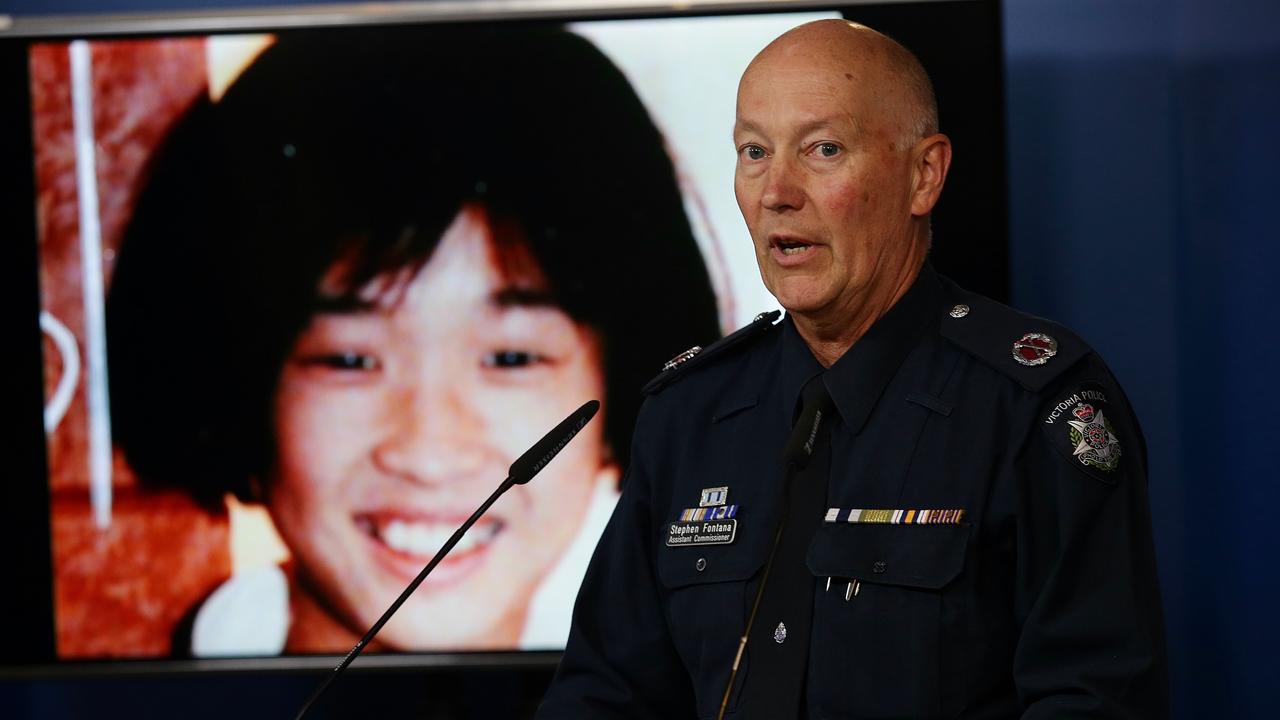 Assistant Commissioner Stephen Fontana announcing a $1 million reward in relation to the Karmein Chan (pictured) murder. Picture: Andrew Tauber