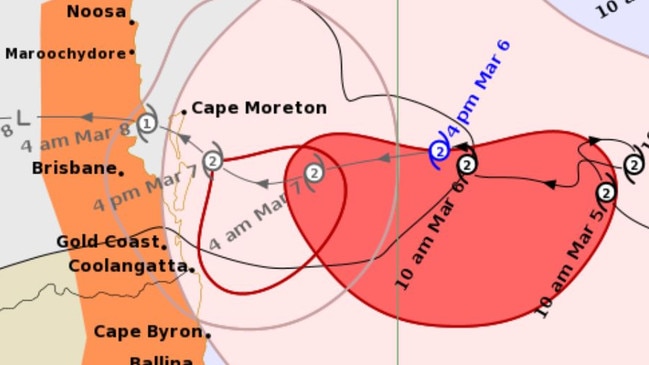 Tropical Cyclone Alfred's latest tracking map. Picture: BOM