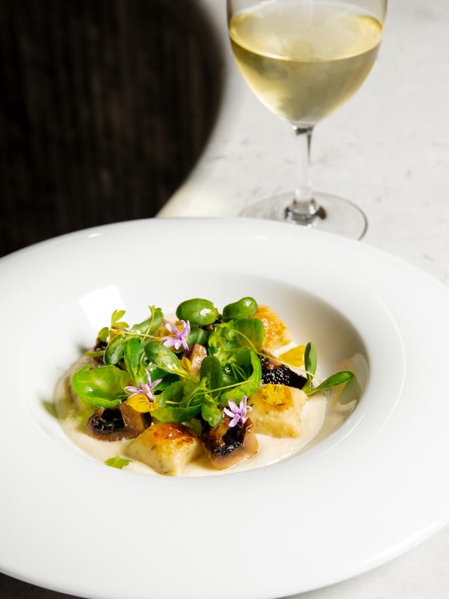 Potato and thyme gnocchi, celeriac cream at Orleana restaurant, Kingsford the Barossa.