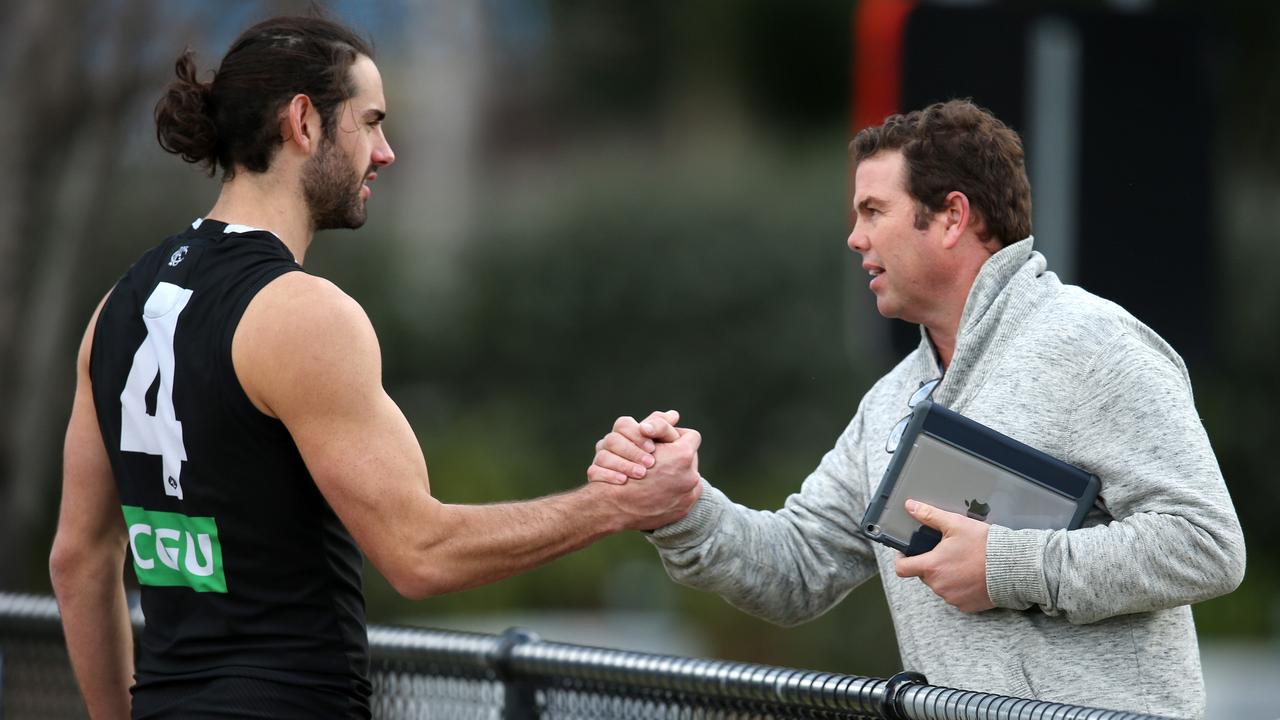 Brodie Grundy and manager Paul Connors. Picture: Michael Klein