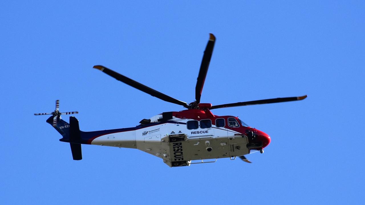 The Queensland Government Air (QGAir) rescue and emergency helicopter landing at Ingham Hospital. Picture: Cameron Bates