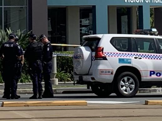 Emergency crews at Southport after an elderly woman crashed into a building on Nerang Street in Southport on Friday October 18.