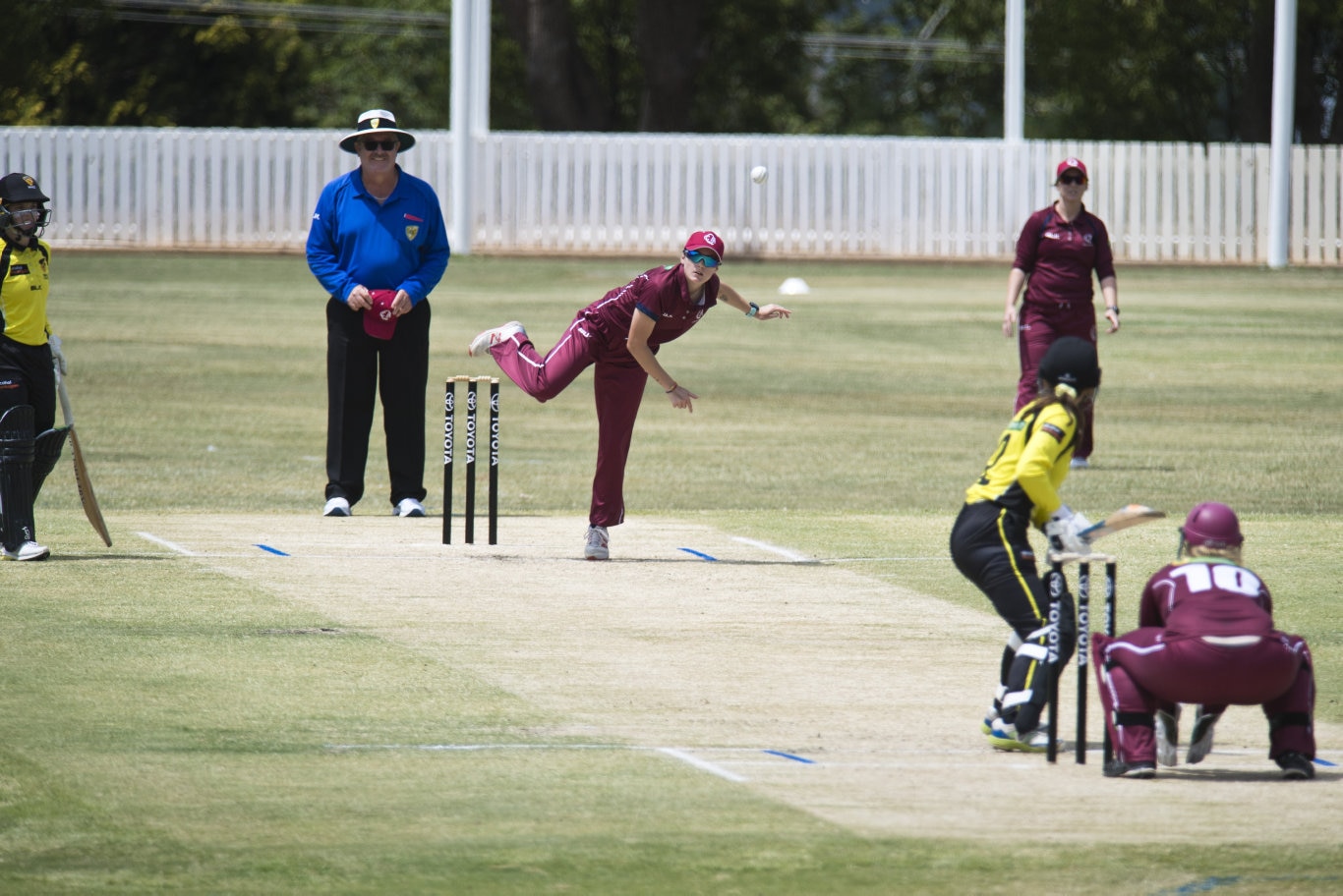 Amy Riddell bowls for Queensland against Western Australia in Australian Country Cricket Championships women's division round four at Heritage Oval, Tuesday, January 7, 2020. Picture: Kevin Farmer