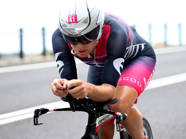 Sarah Crowley on the bike leg in a recent Australian race.