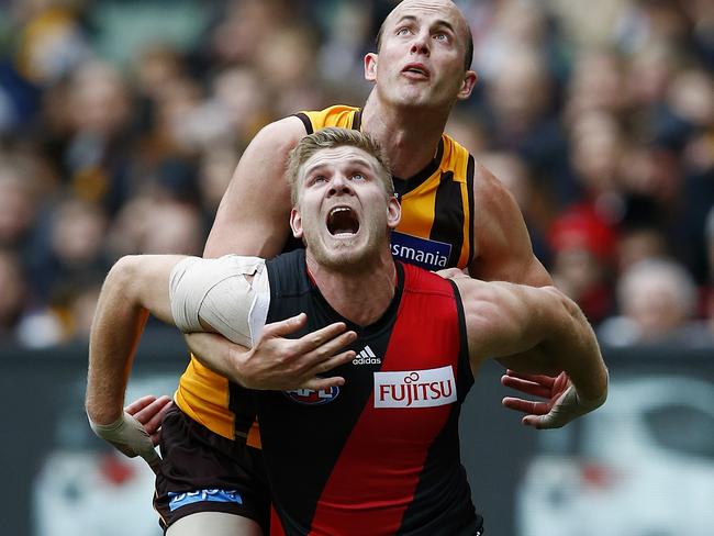 Now an All-Australian defender, Michael Hurley is one of the reasons why Essendon’s list isn’t in terrible shape. Picture: Wayne Ludbey