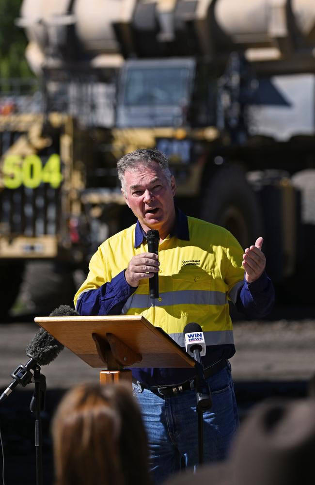 Resources Minister Scott Stewart speaks at the official opening of the New Acland Mine, Stage 3, about two hours west of Brisbane. Picture: Lyndon Mechielsen