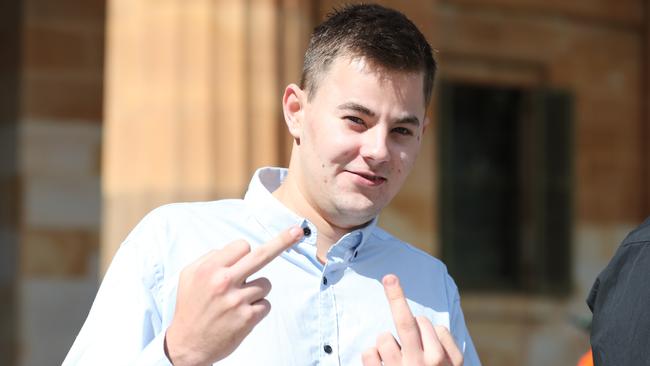 Cyrus Kane Stusser outside the Adelaide Magistrates Court after a previous court appearance. Picture: Tait Schmaal.