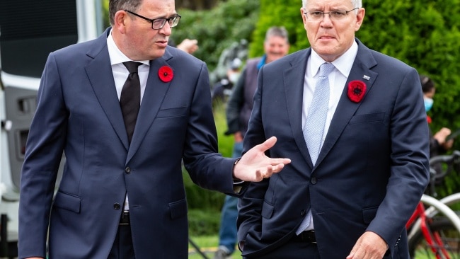 Prime Minister Scott Morrison and Victorian Premier Daniel Andrews are seen together in Melbourne. Picture: NCA NewsWire/Sarah Matray
