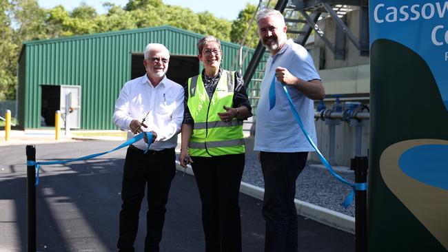 Mulgrave MP Terry James, Cassowary Coast Regional Council Mayor Teresa Millwood and Assistant Minister for Regional Development senator Anthony Chisholm officially open the new sewage treatment plant for Port Hinchinbrook. Picture: Arun Singh Mann