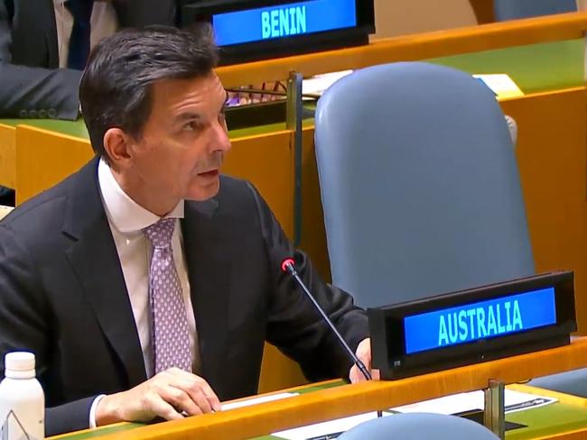 Australia's UN Ambassador James Larsen addressing the General Assembly 46th plenary meeting at UN headquarters in New York. Picture: United Nations