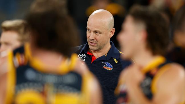 Matthew Nicks tries to get his players on the right track. Picture: Michael Willson/AFL Photos via Getty Images