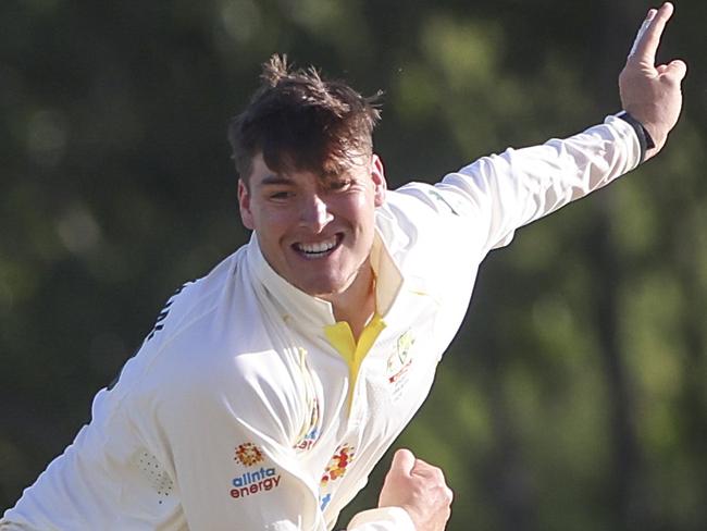 BRISBANE, AUSTRALIA - DECEMBER 11: Australia A's Matt Renshaw bowls during the Tour Match between Australia A and England Lions at Ian Healy Oval, on December 11, 2021, in Brisbane, Australia. (Photo by Peter Wallis/Getty Images)