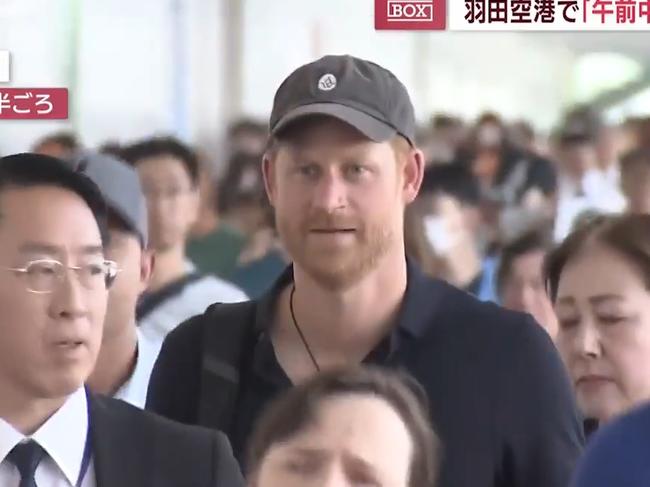 Prince Harry grins as he touched down in Tokyo. Picture: ANN News