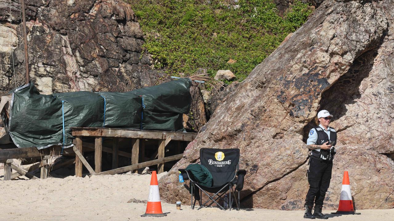 Props and staging being put into place on North Burleigh headland for weekend filming of “The Bluff”. Picture Glenn Hampson