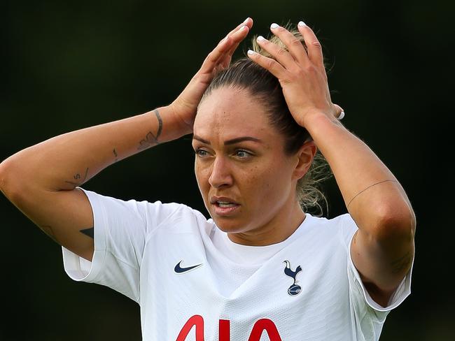 BURTON-UPON-TRENT, ENGLAND - AUGUST 25: Kyah Simon of Tottenham Hotspur Women during the match against Celtic Women on August 25, 2021 in Burton-upon-Trent, England. (Photo by Tottenham Hotspur FC/Tottenham Hotspur FC via Getty Images)