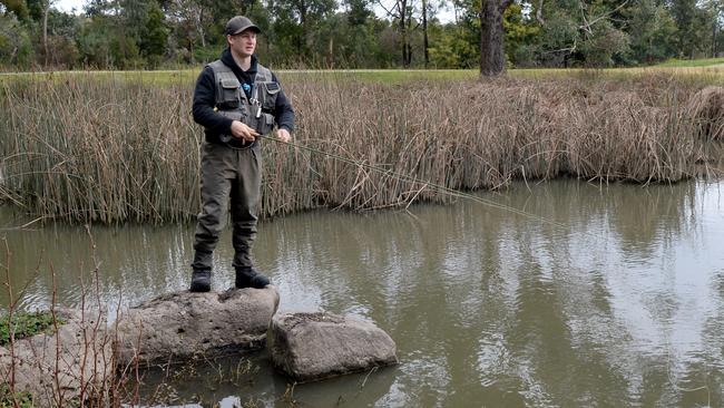 Daniel Ringer has been fly-fishing since he was eight and hopes to compete internationally. Picture: Steve Tanner