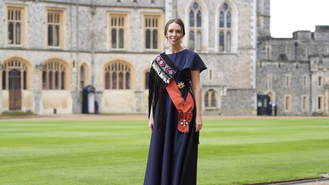 Dame Jacinda Ardern after being made a Dame Grand Commander of the New Zealand Order of Merit. Picture: Andrew Matthews – WPA Pool/Getty Images