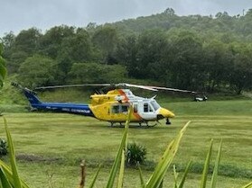 The RACQ CQ Rescue helicopter on Keswick Island. Picture: RACQ CQ Rescue