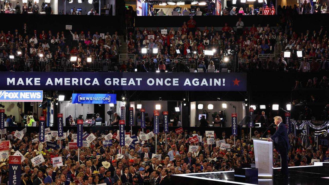 Republican presidential nominee Donald Trump on July 18 at the Republican National Convention at the Fiserv Forum in Milwaukee, Wisconsin. Picture: AFP