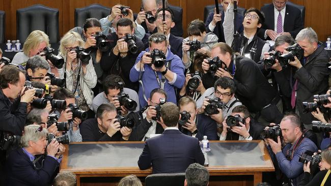 Mark Zuckerberg arrives to testify. Picture: AFP.