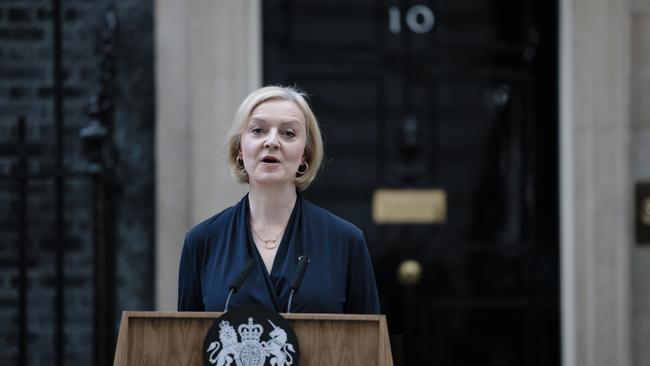 Prime Minister Liz Truss delivers her resignation speech at Downing Street.