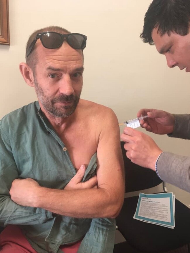 Cafe Evolve owner Peter Haggar gets his first AstraZeneca shot in June. Picture: Facebook.