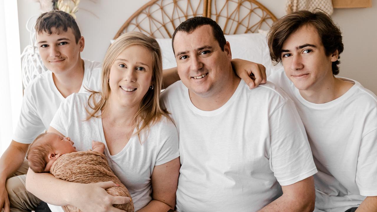 Chelsea and Paul Bugg with Reece, 15, Ryley, 18, and baby Lola. Picture: Racheal Smith Photography