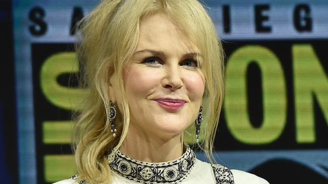 (FILES) In this file photo taken on July 21, 2018 Cast member Nicole Kidman participates during the Warner Bros. theatrical Panel for "Aquaman" at Comic Con in San Diego.  Actresses Nicole Kidman and Charlize Theron will star in a film about  Fox News journalists who were sexually abused and clashed with the founder and president of the chain, Roger Ailes, the Hollywood Reporter reported on August 1, 2018. / AFP PHOTO / CHRIS DELMAS