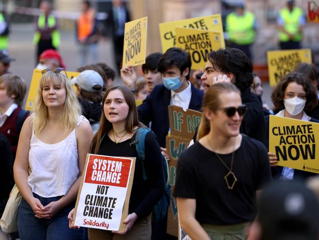 SYDNEY, AUSTRALIA - NewsWire Photos MAY 6, 2022: Climate strike protesters at Town Hall, Sydney CBD. Picture: NCA NewsWire / Damian Shaw