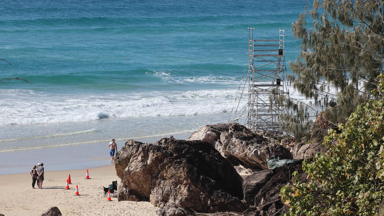 Props and staging being put into place on North Burleigh headland for weekend filming of "The Bluff". Picture Glenn Hampson