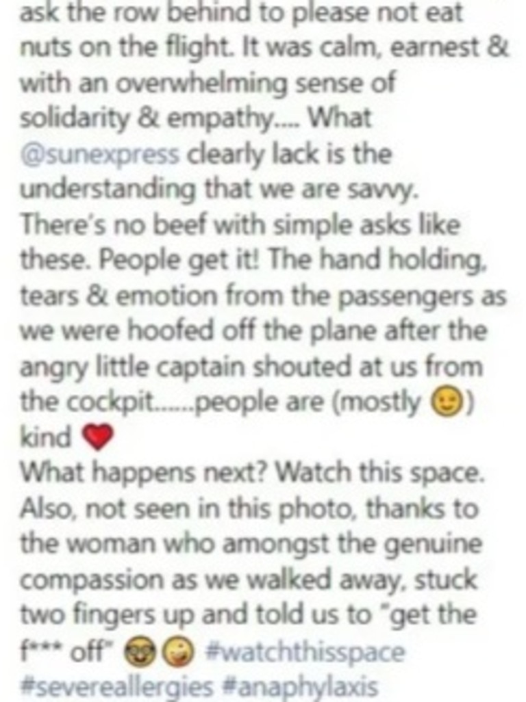 She said most passengers were supportive of her request. Picture: Instagram
