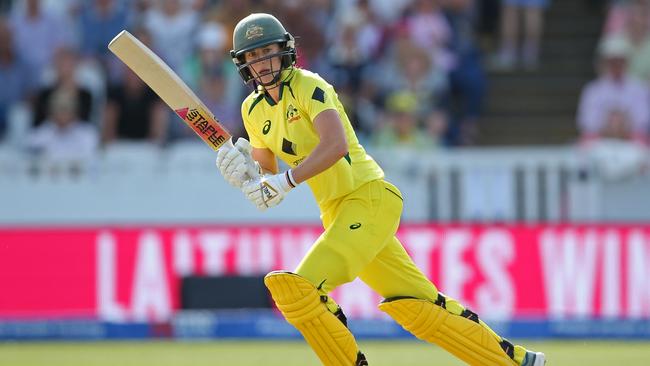 TAUNTON, ENGLAND - JULY 18: Ellyse Perry of Australia plays a shot during the Women's Ashes 3rd We Got Game ODI match between England and Australia at The Cooper Associates County Ground on July 18, 2023 in Taunton, England. (Photo by Steve Bardens/Getty Images)