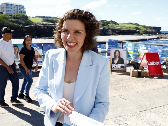 Wentworth MP Allegra Spender at Clovelly Surf Club on election day. Picture: Jonathan Ng