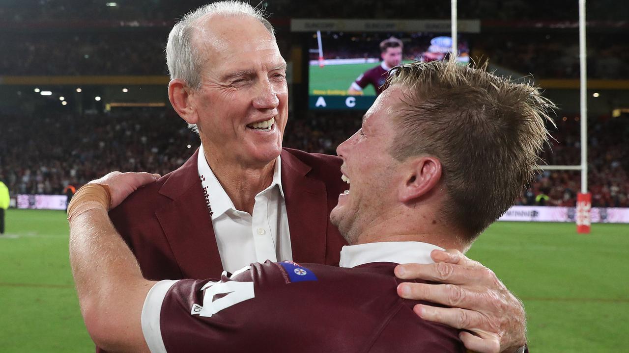 Wayne Bennett with Harry Grant. Picture: Peter Wallis