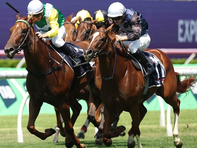 SYDNEY, AUSTRALIA - MARCH 01: Tyler Schiller riding Catch The Glory win Race 1 Midway during TAB Verry Elleegant Stakes Day - Sydney Racing at Royal Randwick Racecourse on March 01, 2025 in Sydney, Australia. (Photo by Jeremy Ng/Getty Images)