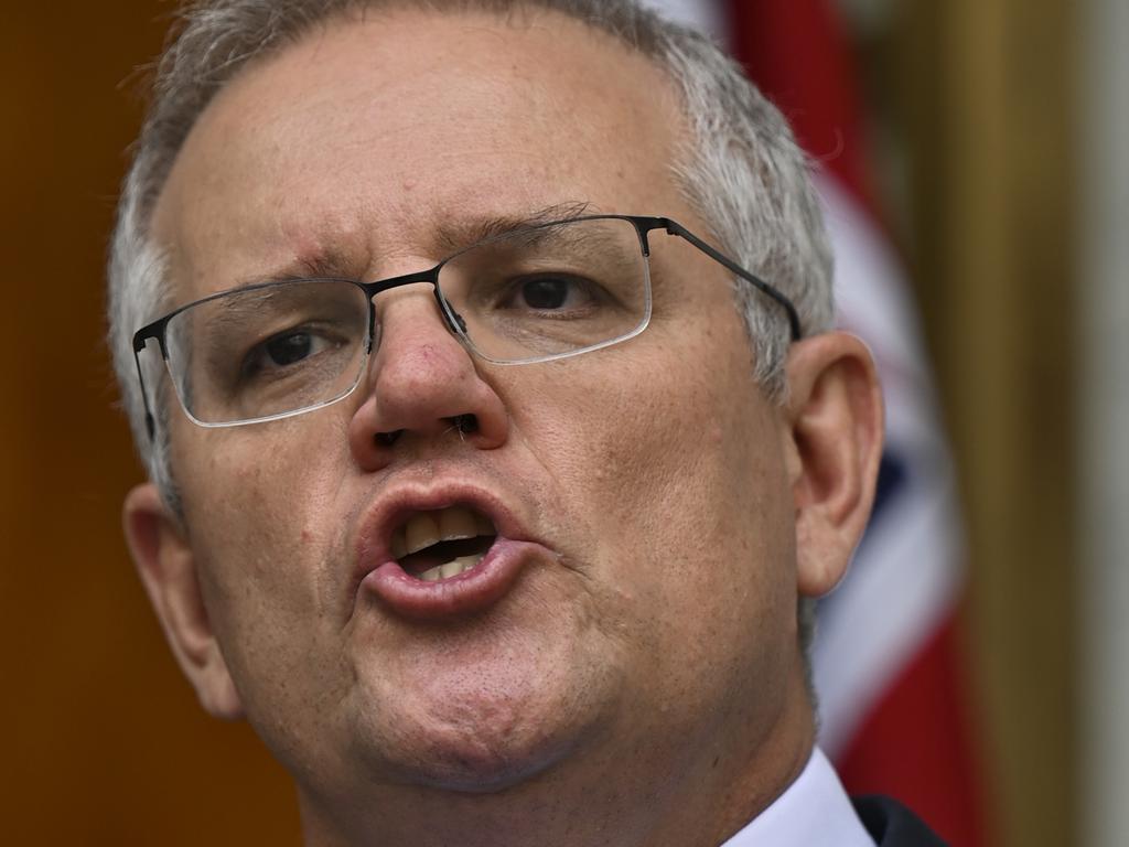 Prime Minister Scott Morrison holds a press conference after the National Cabinet meeting at Parliament House.