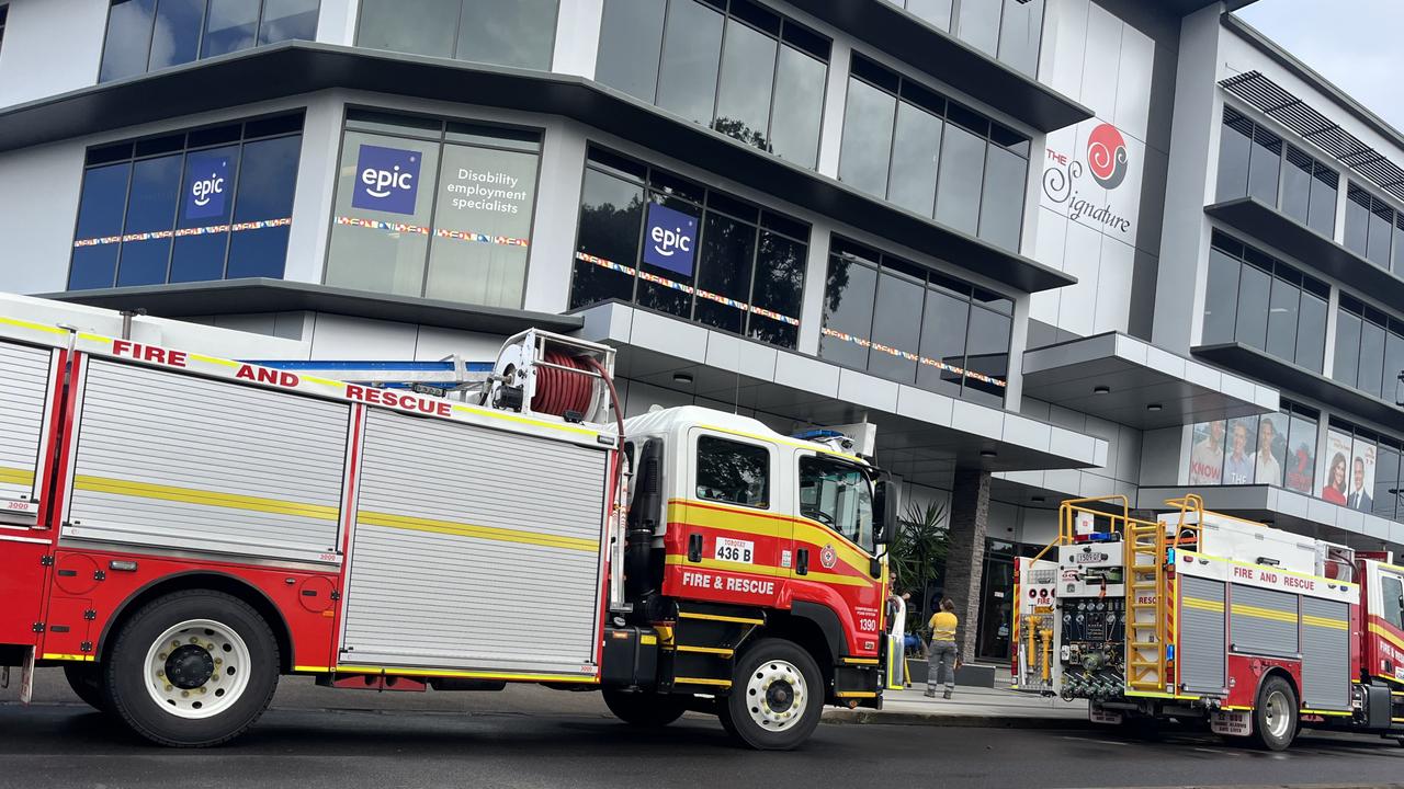 Emergency service crews at the scene of an incident at the Signature building in Hervey Bay.