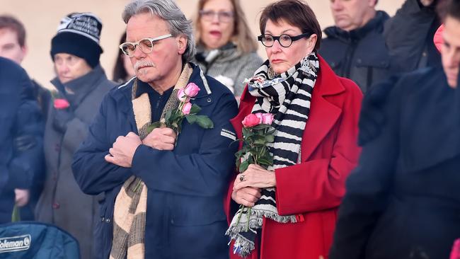 Justine’s father John Ruszczyk and stepmother Maryan Heffernan at the vigil. Picture: AAP IMAGE/Troy Snook