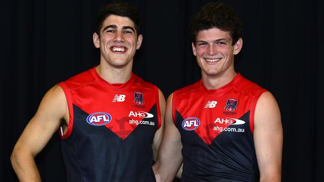 Melbourne’s top picks Christian Petracca and Angus Brayshaw. Picture: Stephen Harman