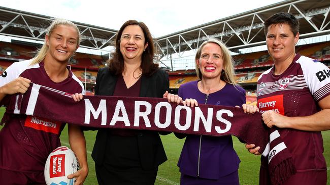 Queensland premier Annastacia Palaszczuk, second left, is looking forward to Brisbane hosting a State of Origin game in November Picture: Adam Head