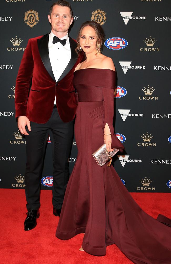 Geelong star Patrick Dangerfield and wife Mardi matched their looks perfectly. Picture: Mark Stewart.